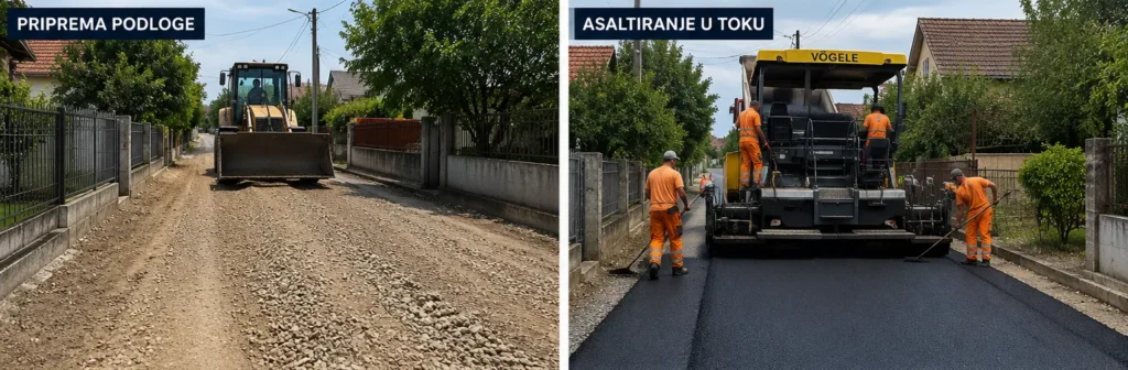 priprema podloge ulice i početak njenog asfaltiranja